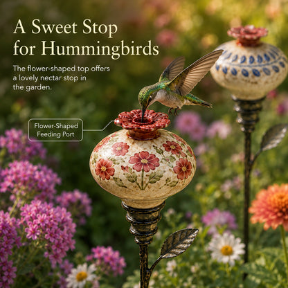 Vintage Ceramic Hummingbird Feeder Garden Stake (Set of 3) 🌺🐦✨ Best Seller