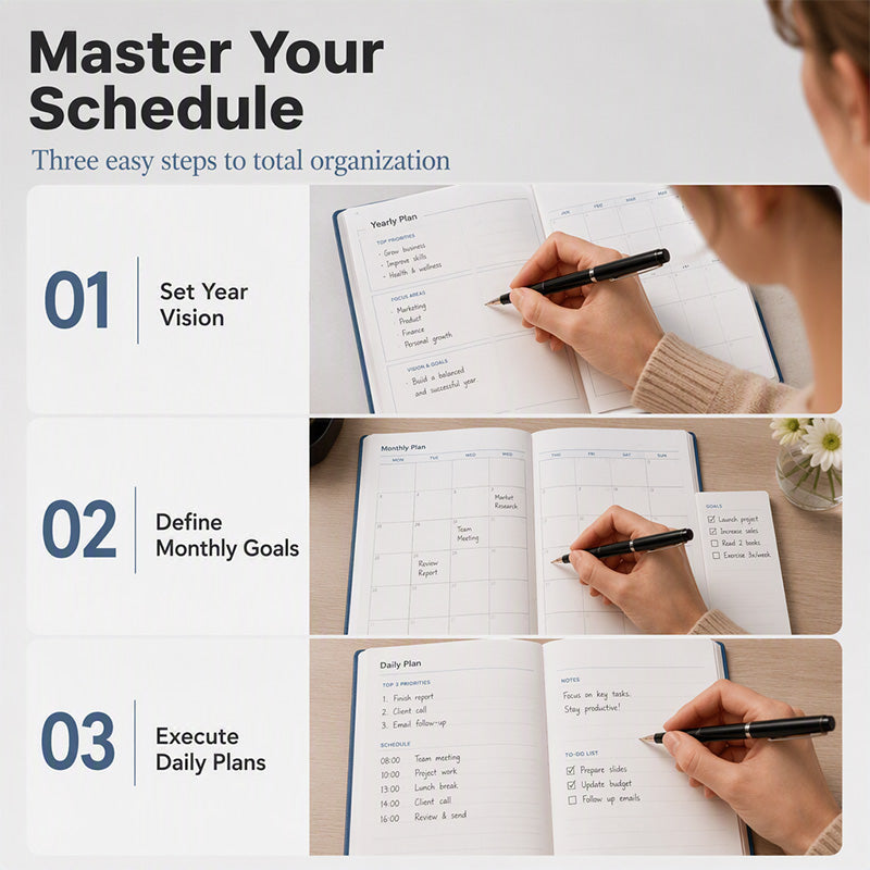 📅 2027 Deluxe Daily Planner with Pen – Waterproof Cover & Color-Coded Index 🖊️