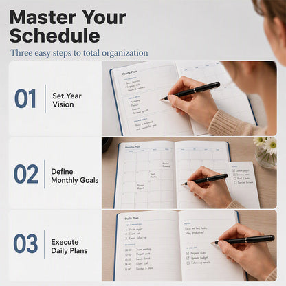 📅 2027 Deluxe Daily Planner with Pen – Waterproof Cover & Color-Coded Index 🖊️