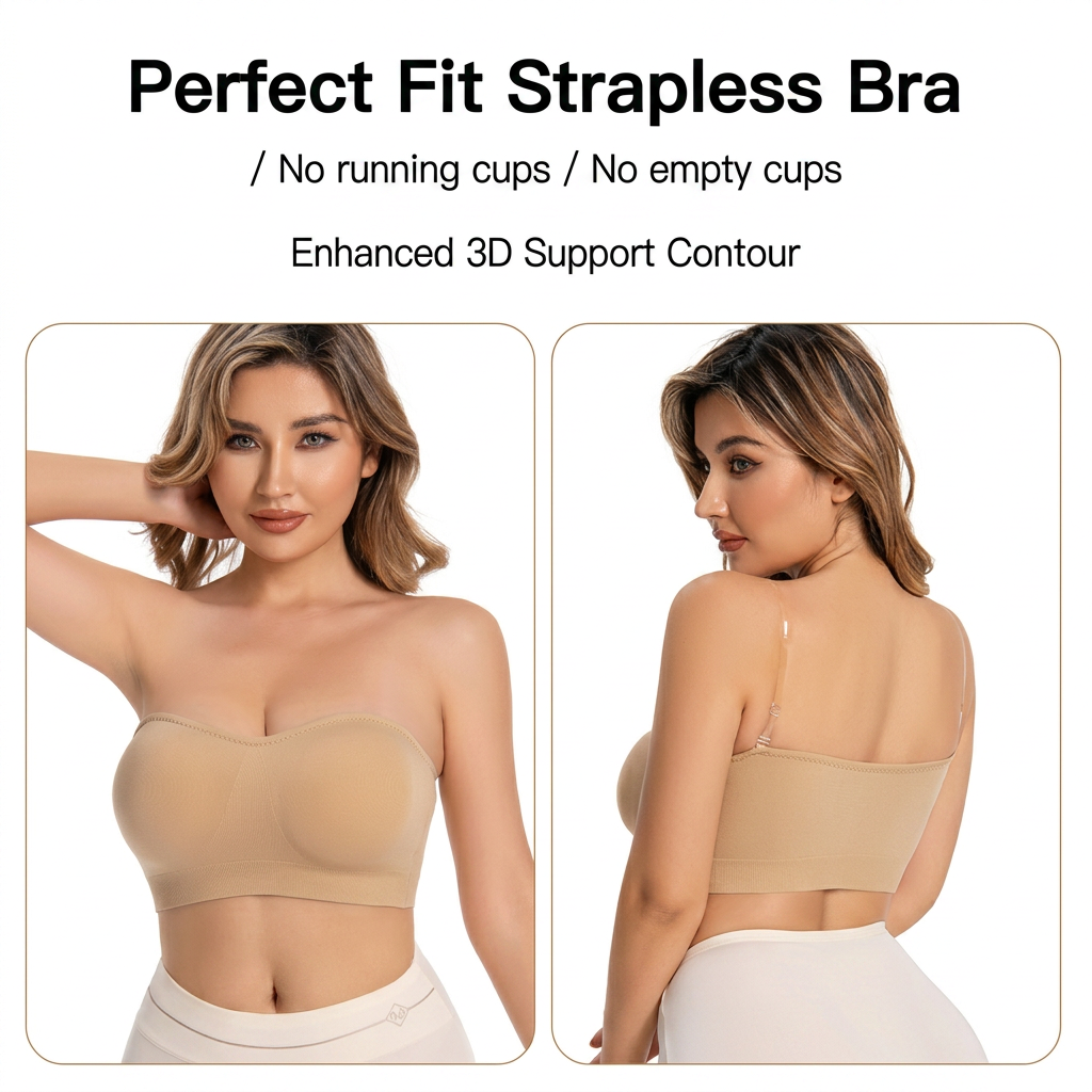 👗Strapless, non-slip, seamless silicone push-up bandeau with invisible straps