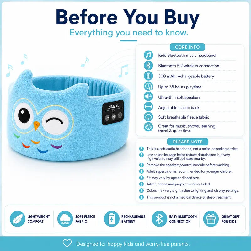 Kids Plush Fleece Wireless Music Headband with Ultra-Thin Speakers