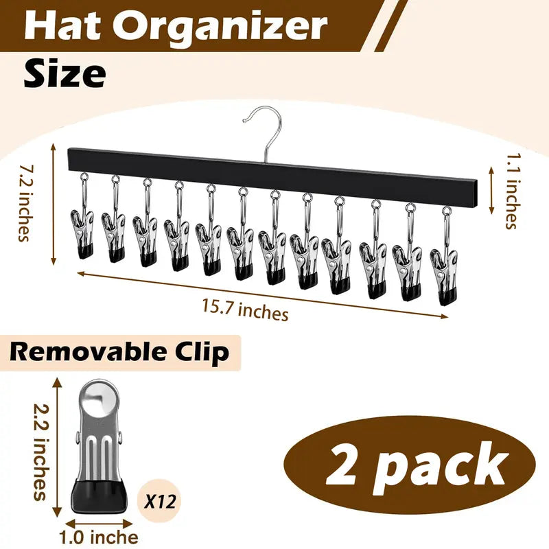 🧢📐 Wooden Clothes Drying Rack with 12 Stainless Steel Clips