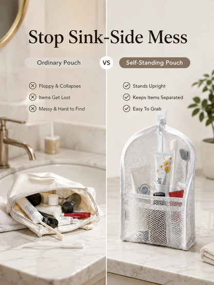 Self-Standing Travel Toiletry Pouch | No Propping, No Digging 🧳