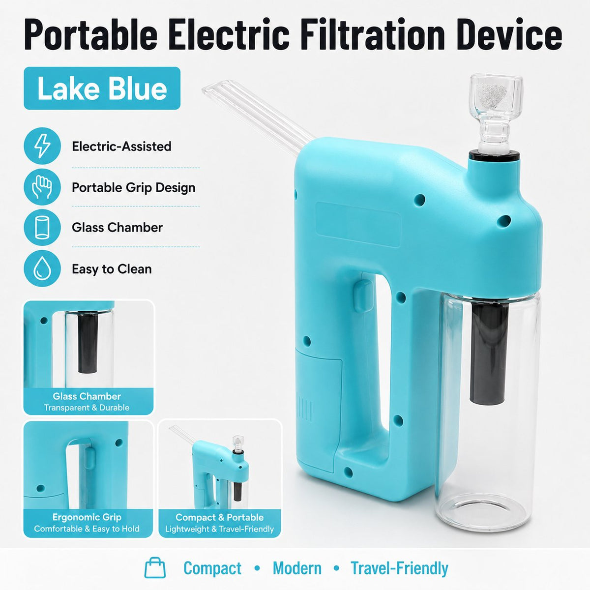 Portable Handheld Electric Filtration Device – Compact Glass Chamber, Electric‑Assisted & Easy‑to‑Clean | Available in 6 Unique Colors