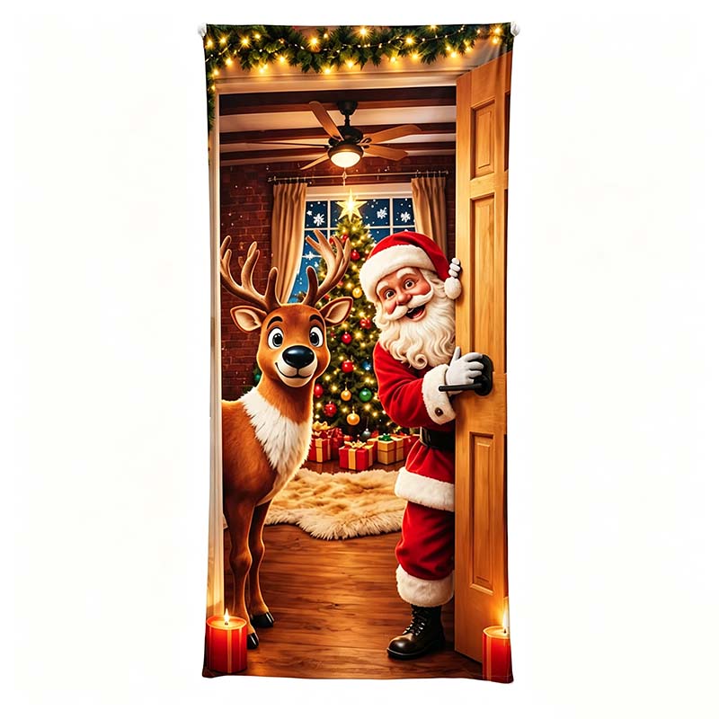 🎄 Stretch-Fit Christmas Door Cover – 4-Side Elastic Holiday Decoration