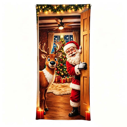 🎄 Stretch-Fit Christmas Door Cover – 4-Side Elastic Holiday Decoration