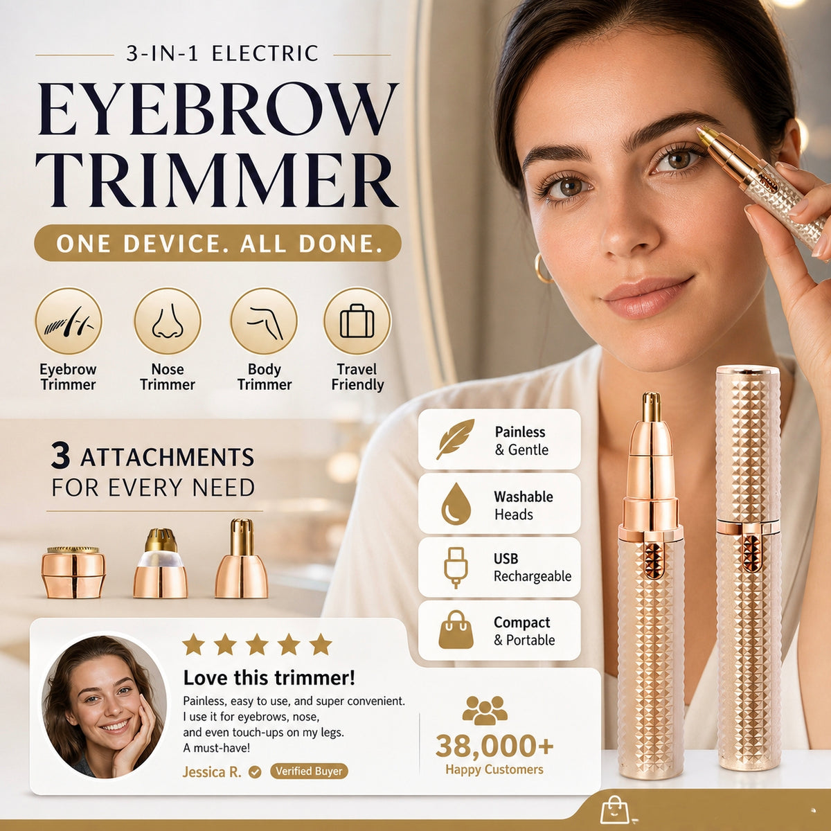 ✨Precision 3-in-1 Electric Facial Hair & Brow Trimmer – Smooth, Gentle & No Redness