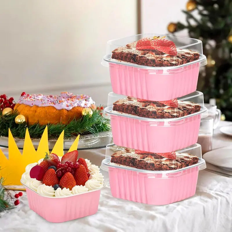 🎂💖 5oz Mini Aluminum Foil Bakeware Pans with Plastic Lids