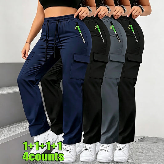 Multi-Pocket Design Slim Straight Leg Casual Trousers