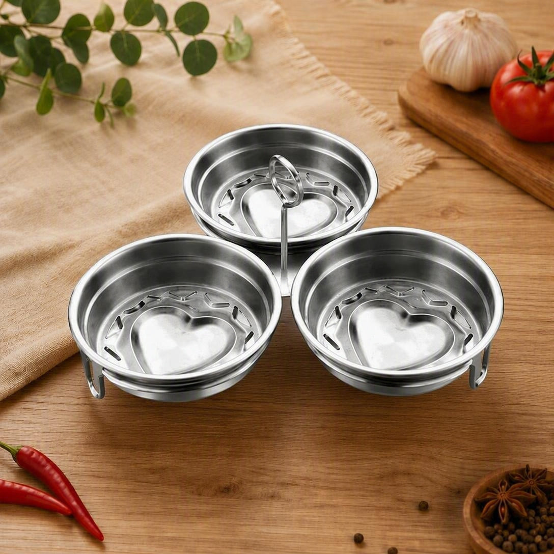 Stainless Steel Egg Poacher, 3 Cavity Steaming Egg Mold with Handle