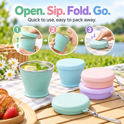 ♻️Upgraded Macaron-Style Collapsible Silicone Cup