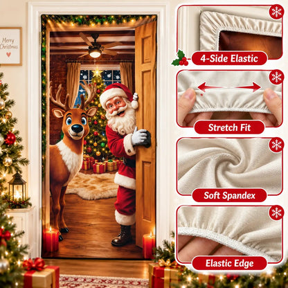 🎄 Stretch-Fit Christmas Door Cover – 4-Side Elastic Holiday Decoration