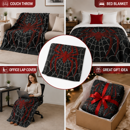 🕷️Ultra-Soft Spider Pattern Flannel Throw Blanket