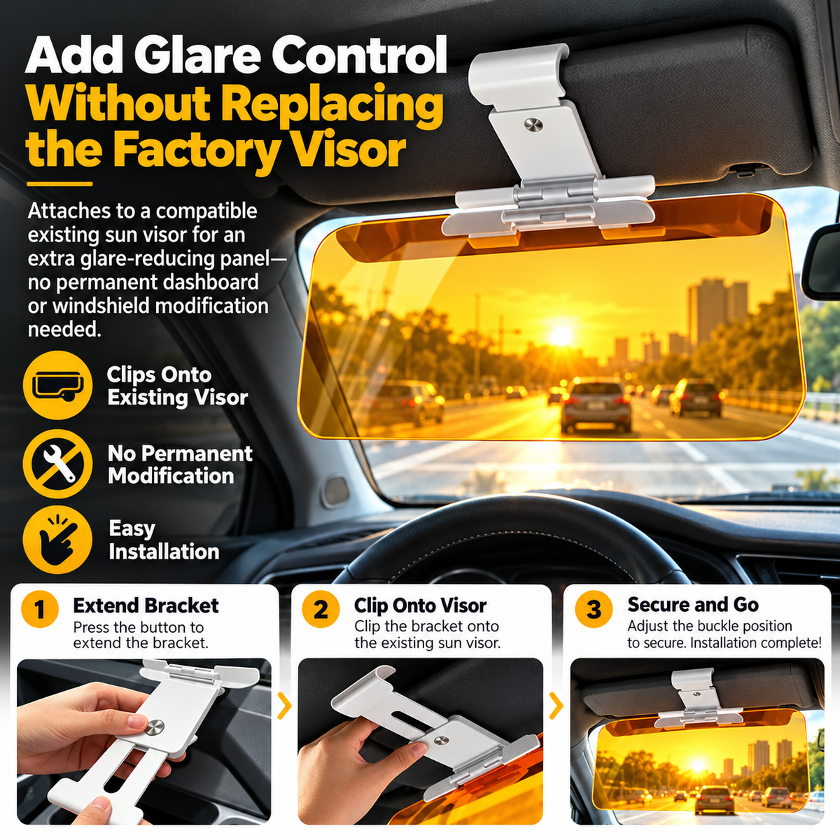 🚘Adjustable Car Anti-Glare Sun Visor, Dual Color Day Night Driving Shield