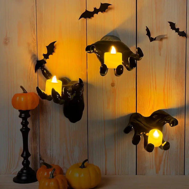 🕯️ Halloween Wall Mounted Creepy Reaching Hands with Lighted Candles, Life-Sized Horror Hands