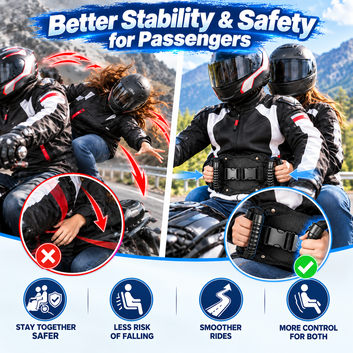 ✊Motorcycle Passenger Grab Handle – Safe, Adjustable Strap-Style Handle