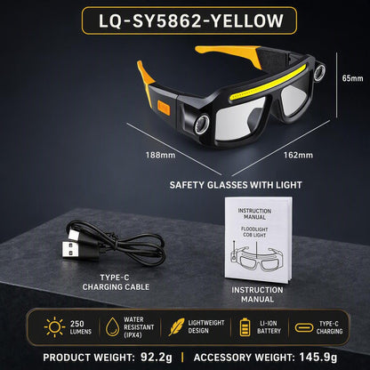 Rechargeable Lighted Safety Glasses with LED Headlamp