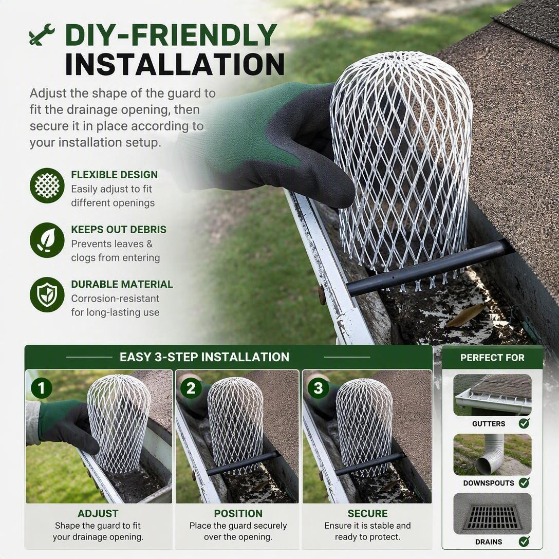 Expandable Flexible Metal Mesh Downspout Drain Guard（3Pcs）