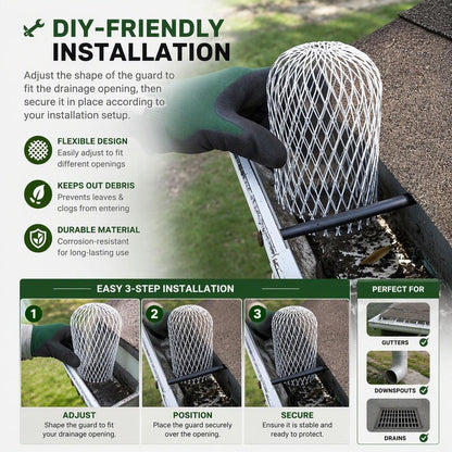 Expandable Flexible Metal Mesh Downspout Drain Guard（3Pcs）