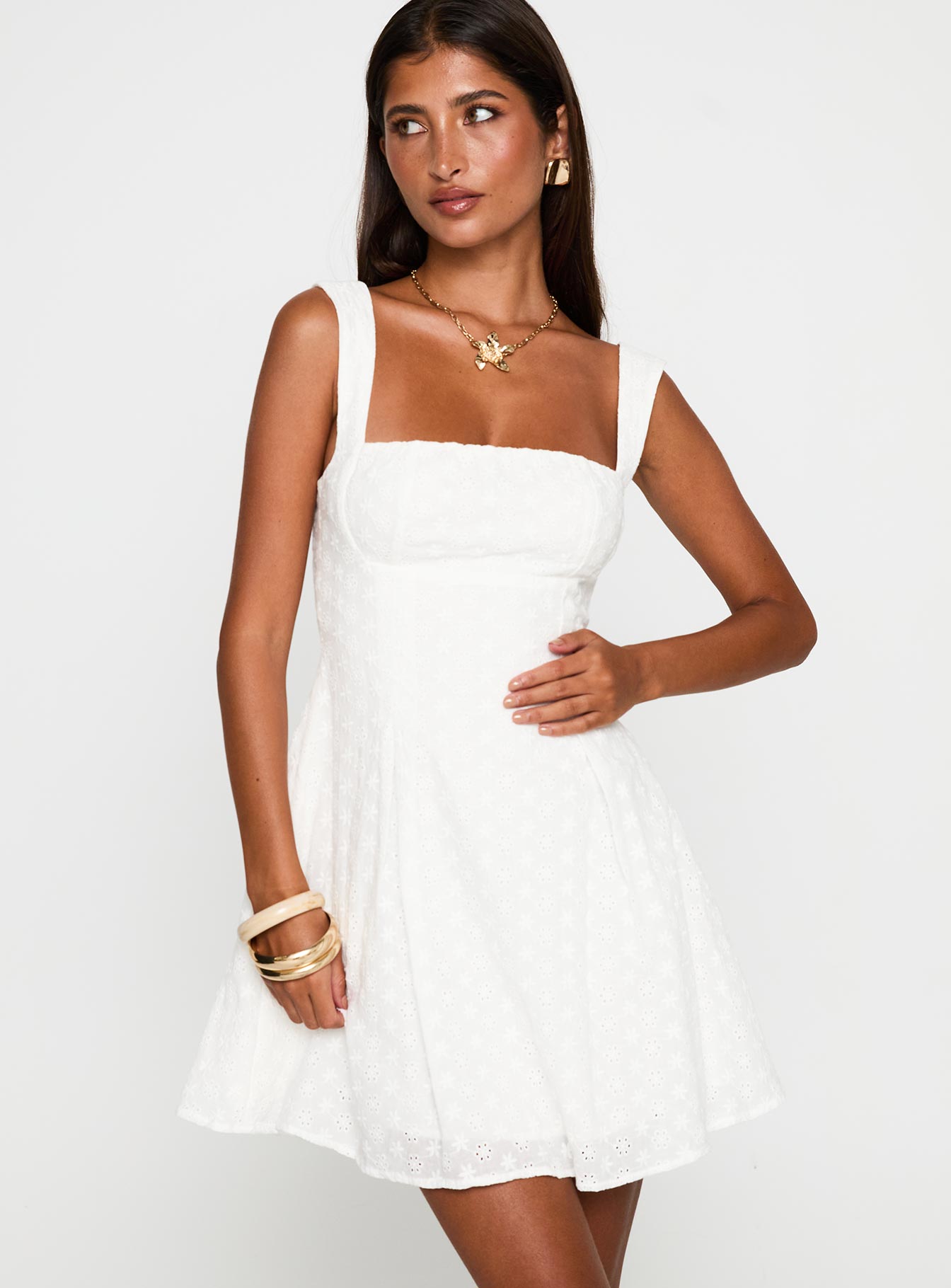 Embroidered Mini Dress White