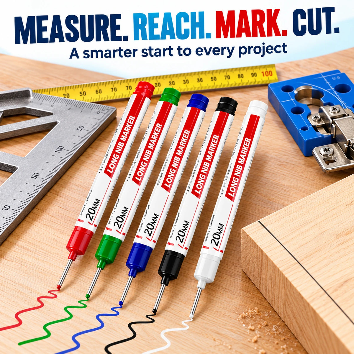 📏 5-Piece Long-Nose Deep-Hole Woodworking Marker Set