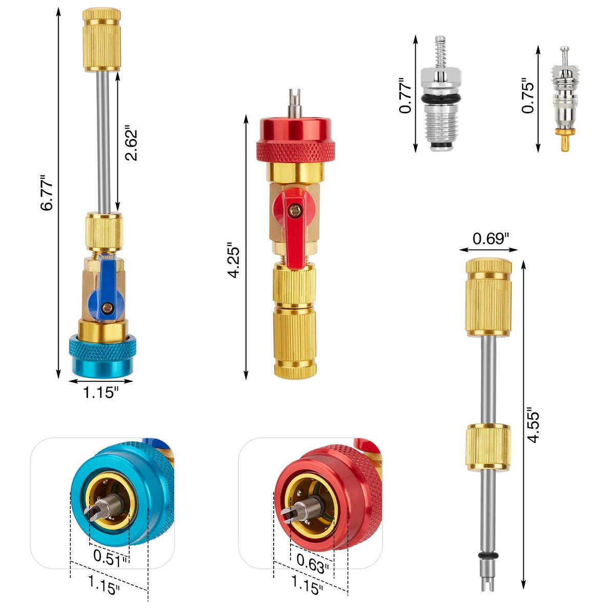 R134A High & Low Pressure AC Valve Core Remover Installer Kit