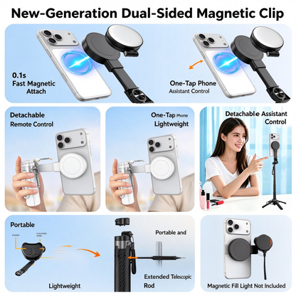 🧲Upgraded magnetic selfie stick – with 360° rotating and adjustable magnetic tripod