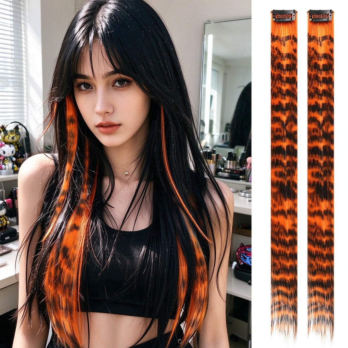 🎨Colored clip-on highlights hair extensions（2Pcs）