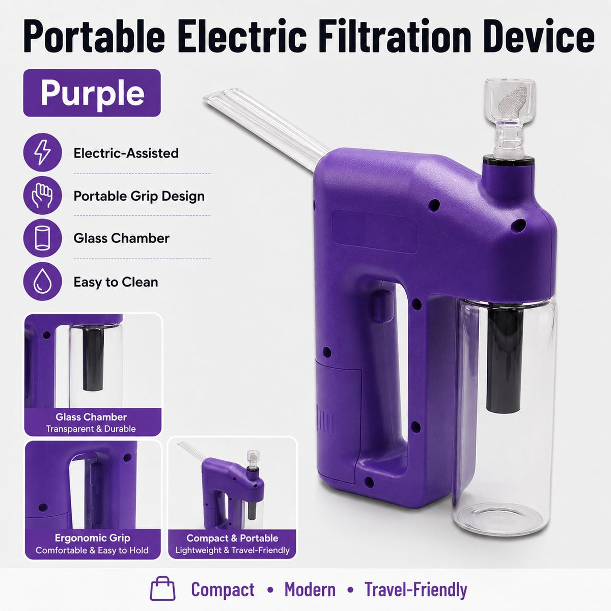 Portable Handheld Electric Filtration Device – Compact Glass Chamber, Electric‑Assisted & Easy‑to‑Clean | Available in 6 Unique Colors