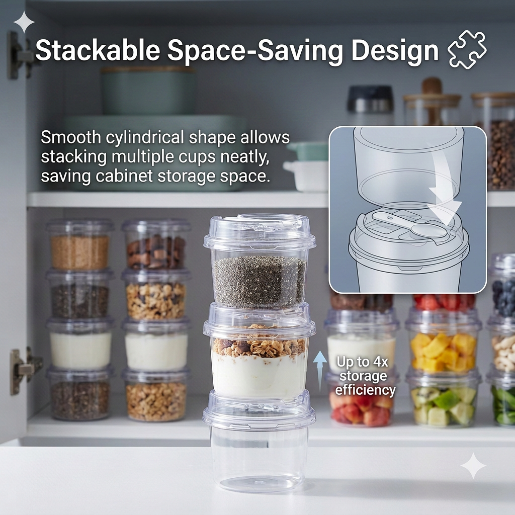 🧩10-piece set Round transparent plastic lid packaging box with spoon