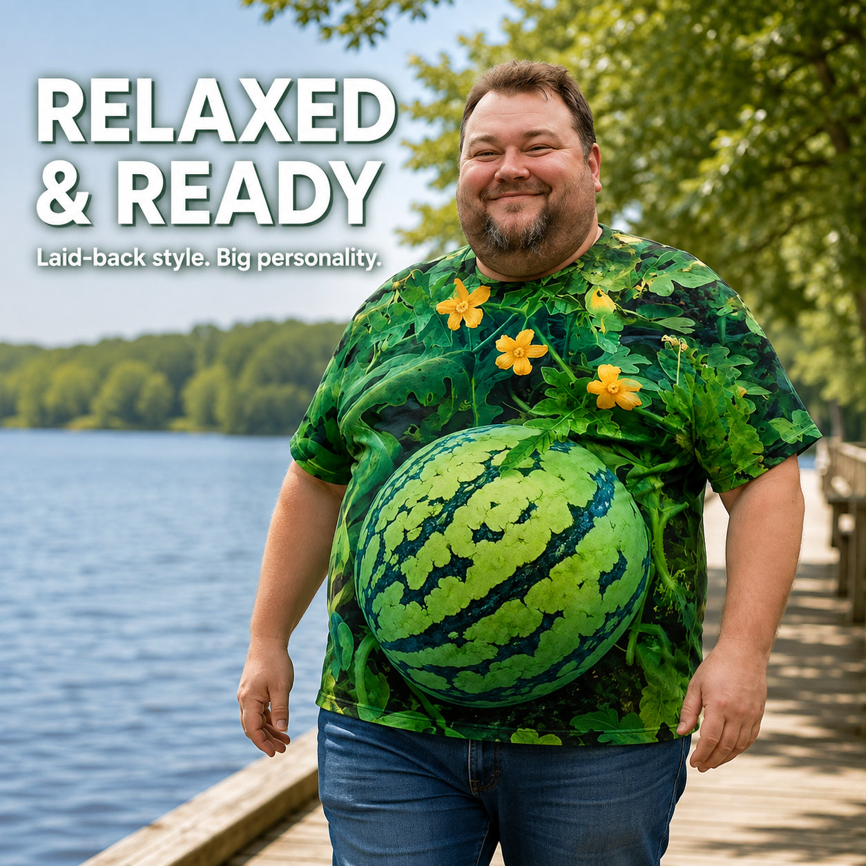 🍉Fun 3D Printed Watermelon Belly T-Shirt – Novel Summer Pattern T-Shirt