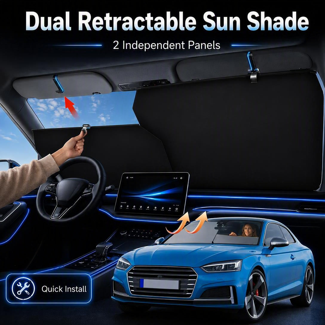 ☀️Windshield sunshade - Adjustable, automatic retractable type