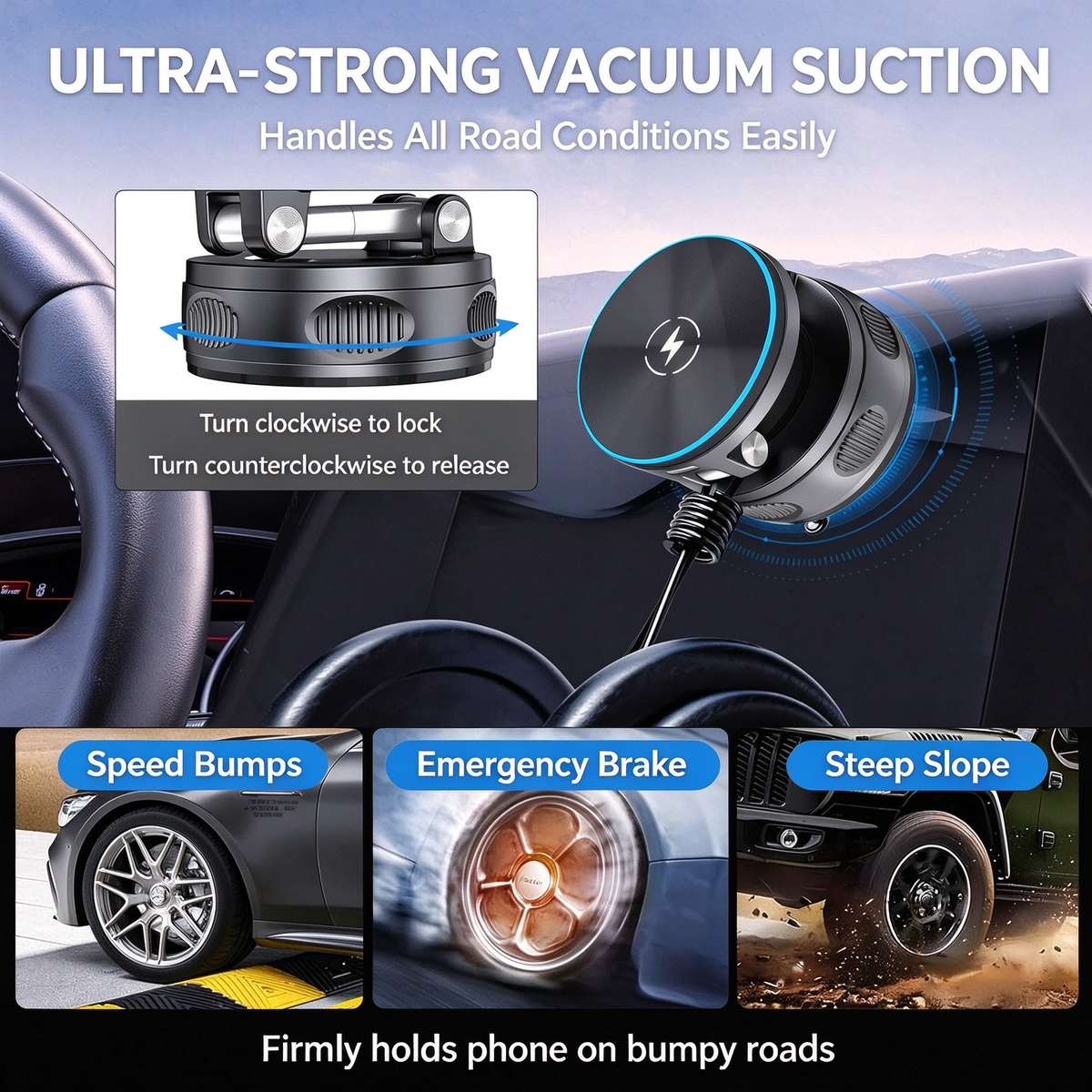🚗Car Center Console Suction Cup Phone Holder - USB-C Car Charger