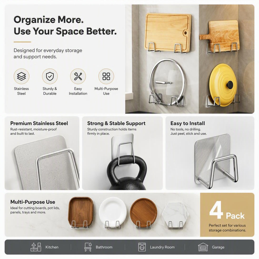 Stainless Steel Kitchen Storage Rack (4Pcs)