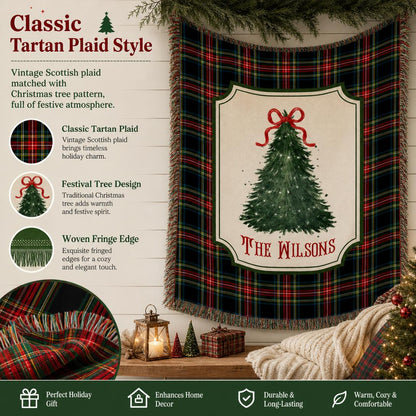 🎄Personalized checkered Christmas tree pattern woven blanket