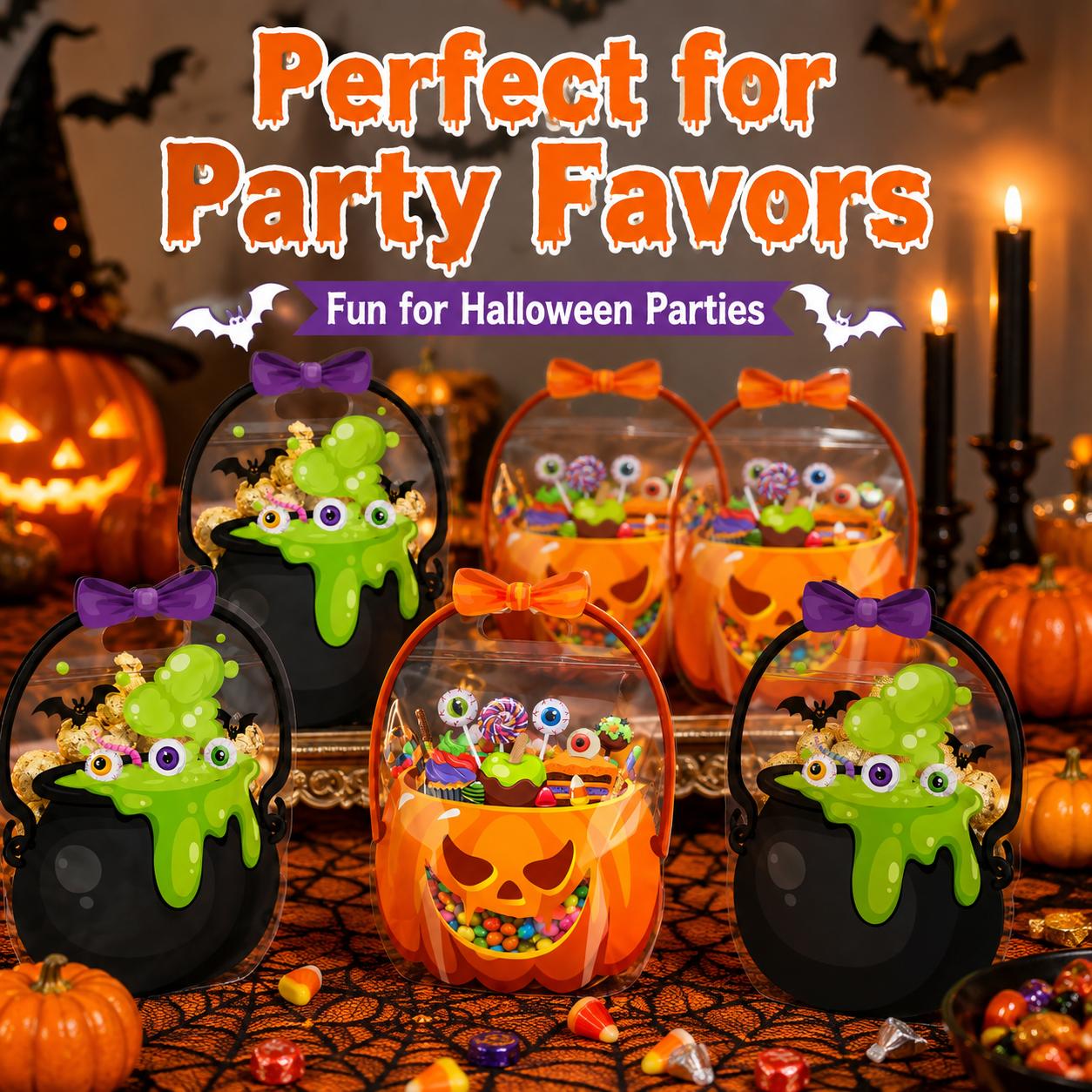 🎃 Halloween Goodie Bags with Handles | Clear Candy & Treat Bags 👻🍬