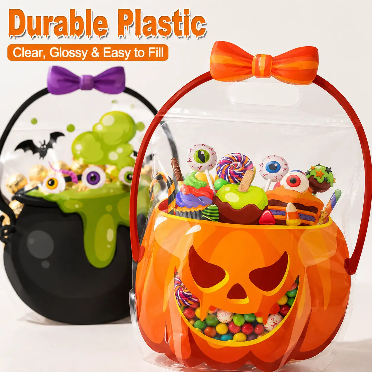 🎃 Halloween Goodie Bags with Handles | Clear Candy & Treat Bags 👻🍬