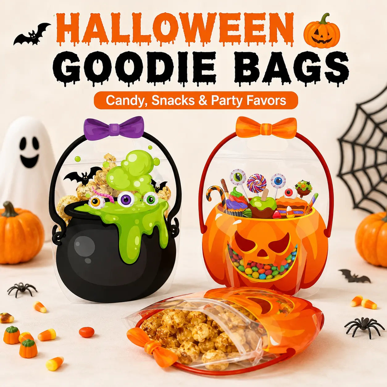 🎃 Halloween Goodie Bags with Handles | Clear Candy & Treat Bags 👻🍬