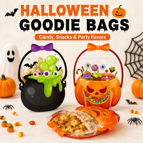 🎃 Halloween Goodie Bags with Handles | Clear Candy & Treat Bags 👻🍬