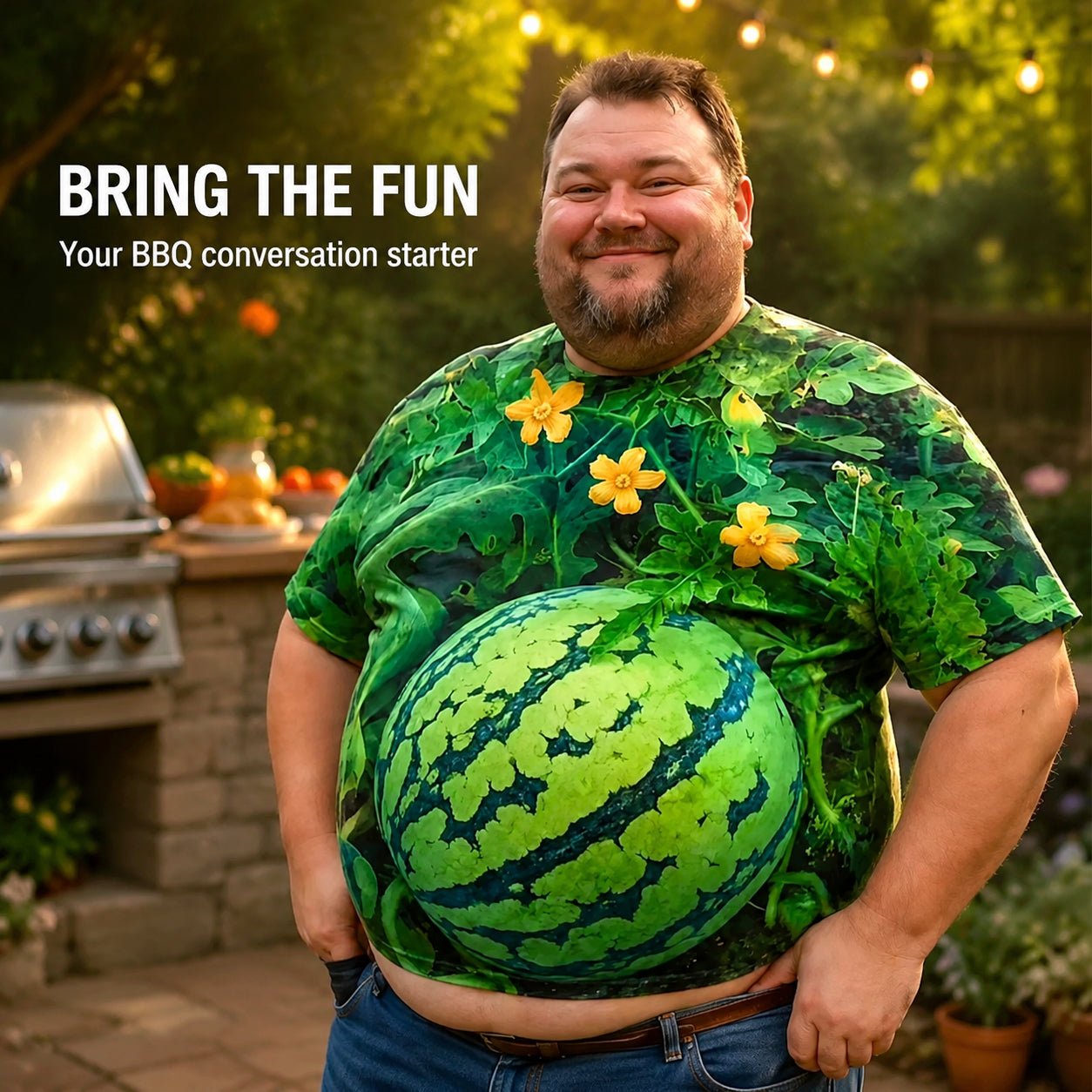 🍉Fun 3D Printed Watermelon Belly T-Shirt – Novel Summer Pattern T-Shirt