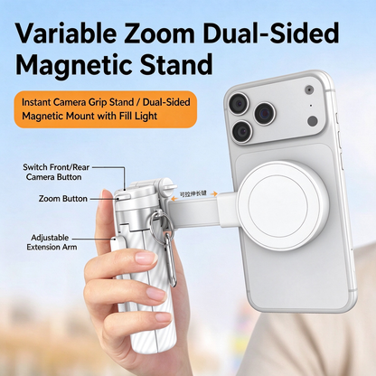 🧲Upgraded magnetic selfie stick – with 360° rotating and adjustable magnetic tripod