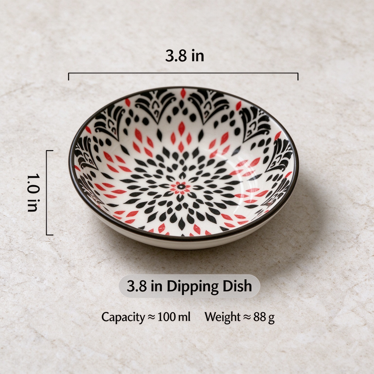 🍽️Round ceramic sauce bowl with colorful geometric patterns
