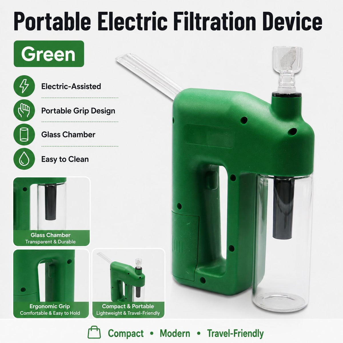 Portable Handheld Electric Filtration Device – Compact Glass Chamber, Electric‑Assisted & Easy‑to‑Clean | Available in 6 Unique Colors