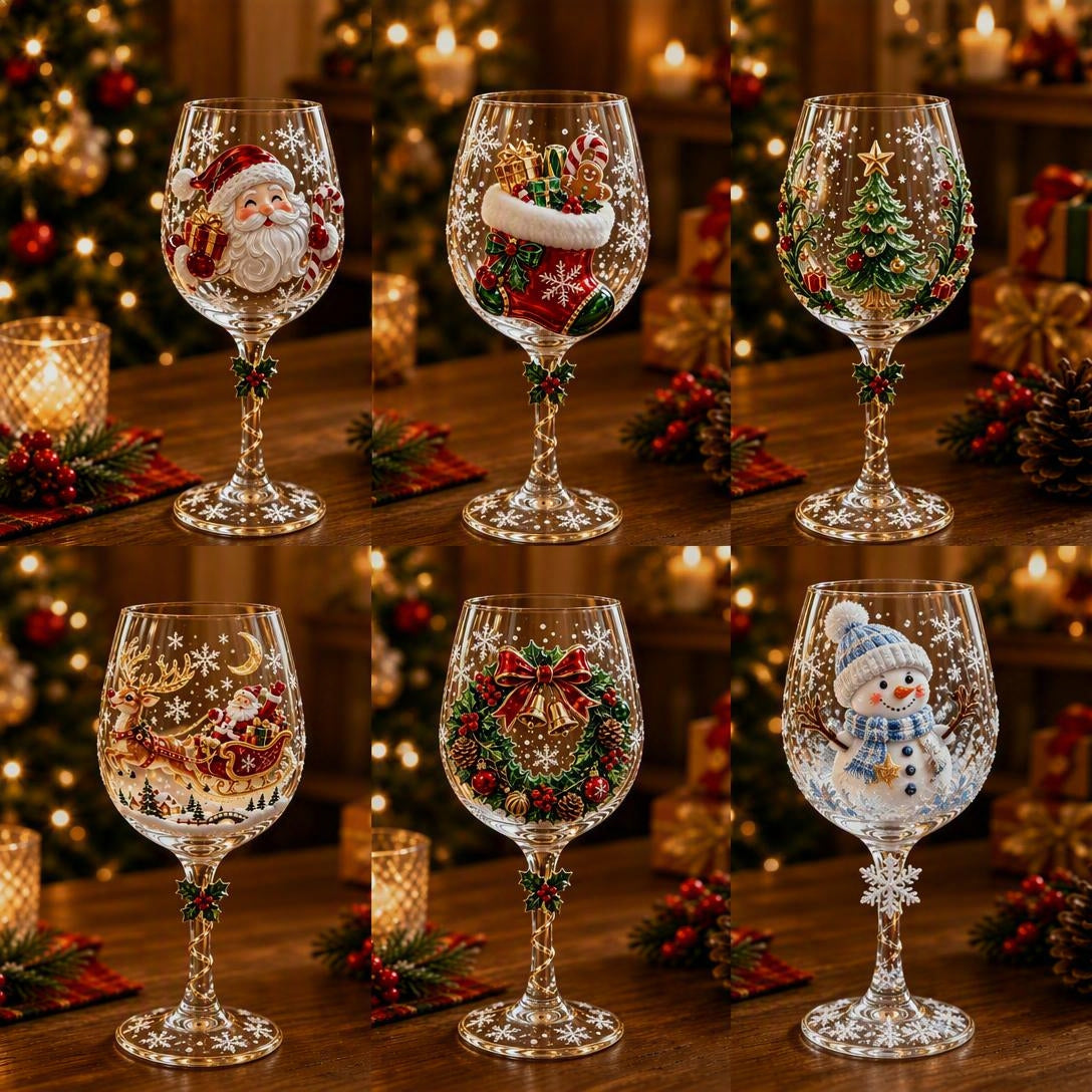 Christmas Art Glass Goblet