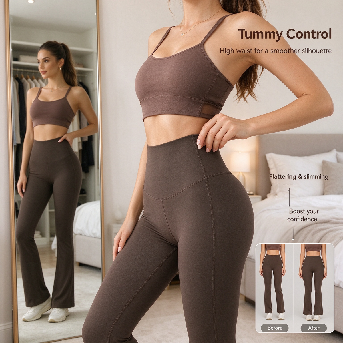 High-Waisted Shaping Bootcut Leggings with Pockets