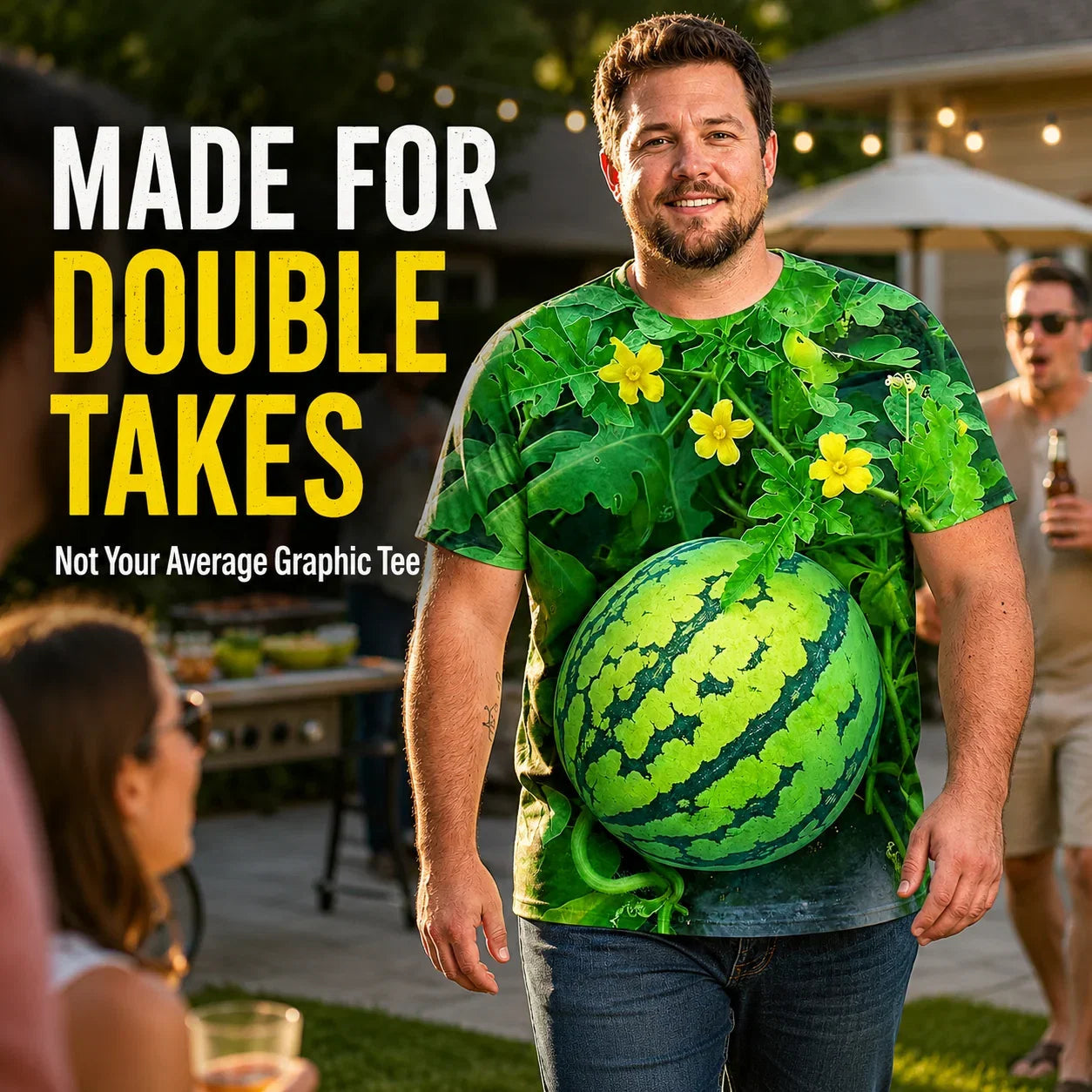 🍉Fun 3D Printed Watermelon Belly T-Shirt – Novel Summer Pattern T-Shirt