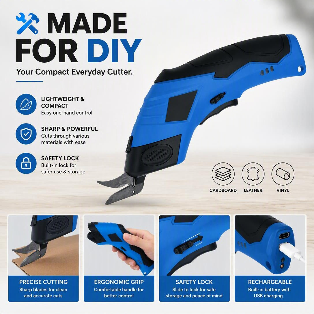 Multi-Purpose Electric Scissors For Cardboard, Fabric, Leather