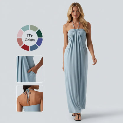 🌊👗 Halter Tie Back Maxi Dress with Pockets