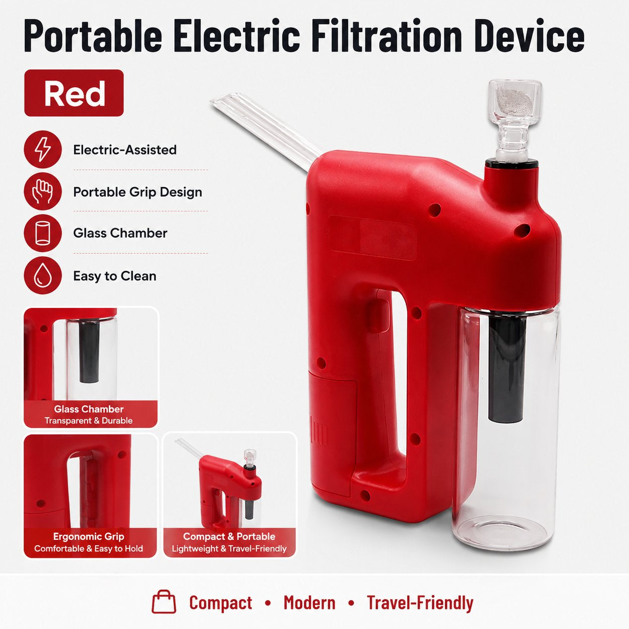 Portable Handheld Electric Filtration Device – Compact Glass Chamber, Electric‑Assisted & Easy‑to‑Clean | Available in 6 Unique Colors