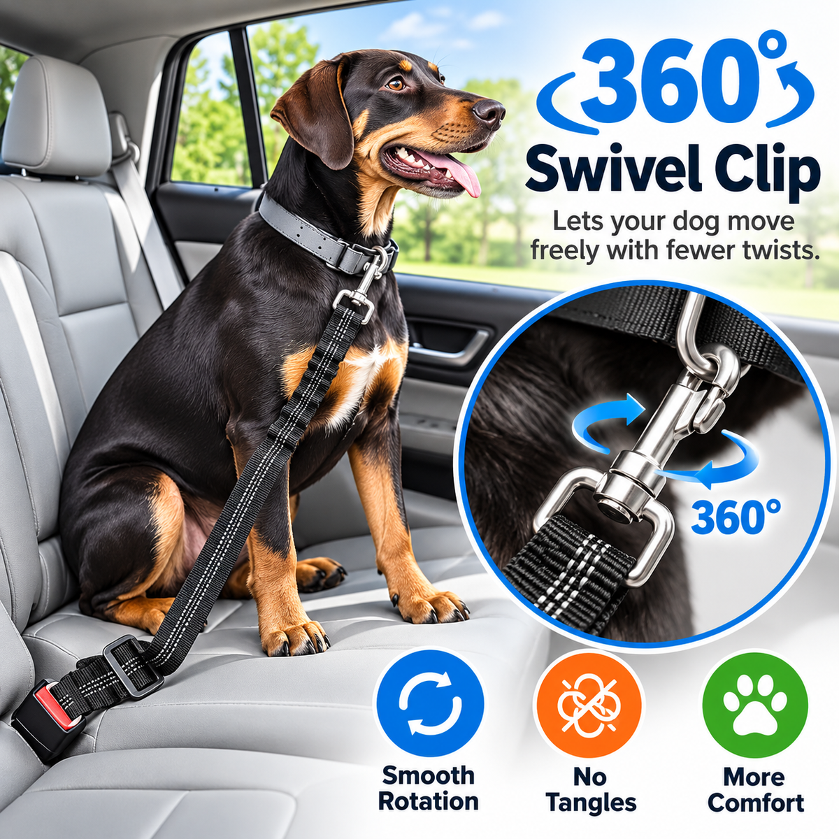 🧵Pet Car Seat Belt – High-Strength, Retractable, and Adjustable Harness